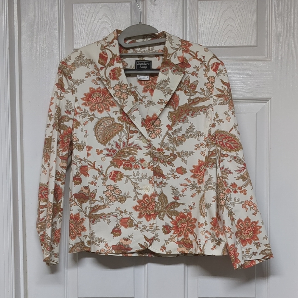 Southern Lady Vintage Peaches & Brown Floral Tapestry Blazer Jacket 10P 